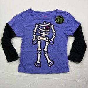 NWT Kids' Glow-in-the-Dark Skeleton Black & Purple Layered Tee | Size 4T